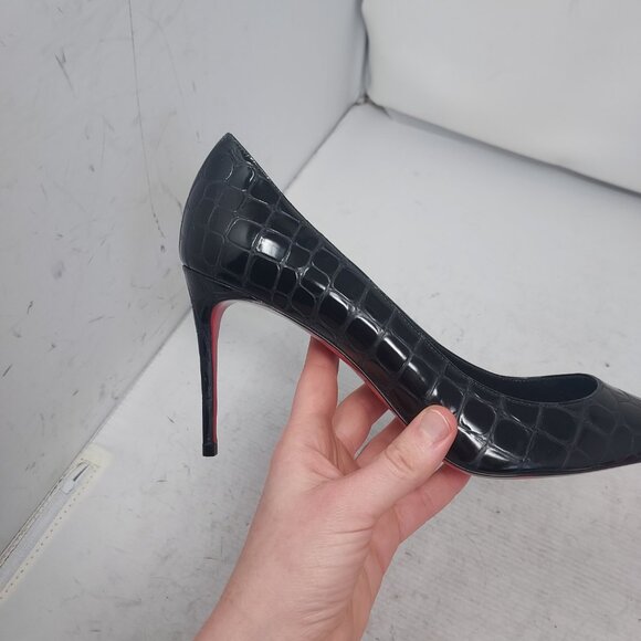 Christian Louboutin Patent Black Kate Croc Crocodile Pump Shoe - Picture 3 of 13